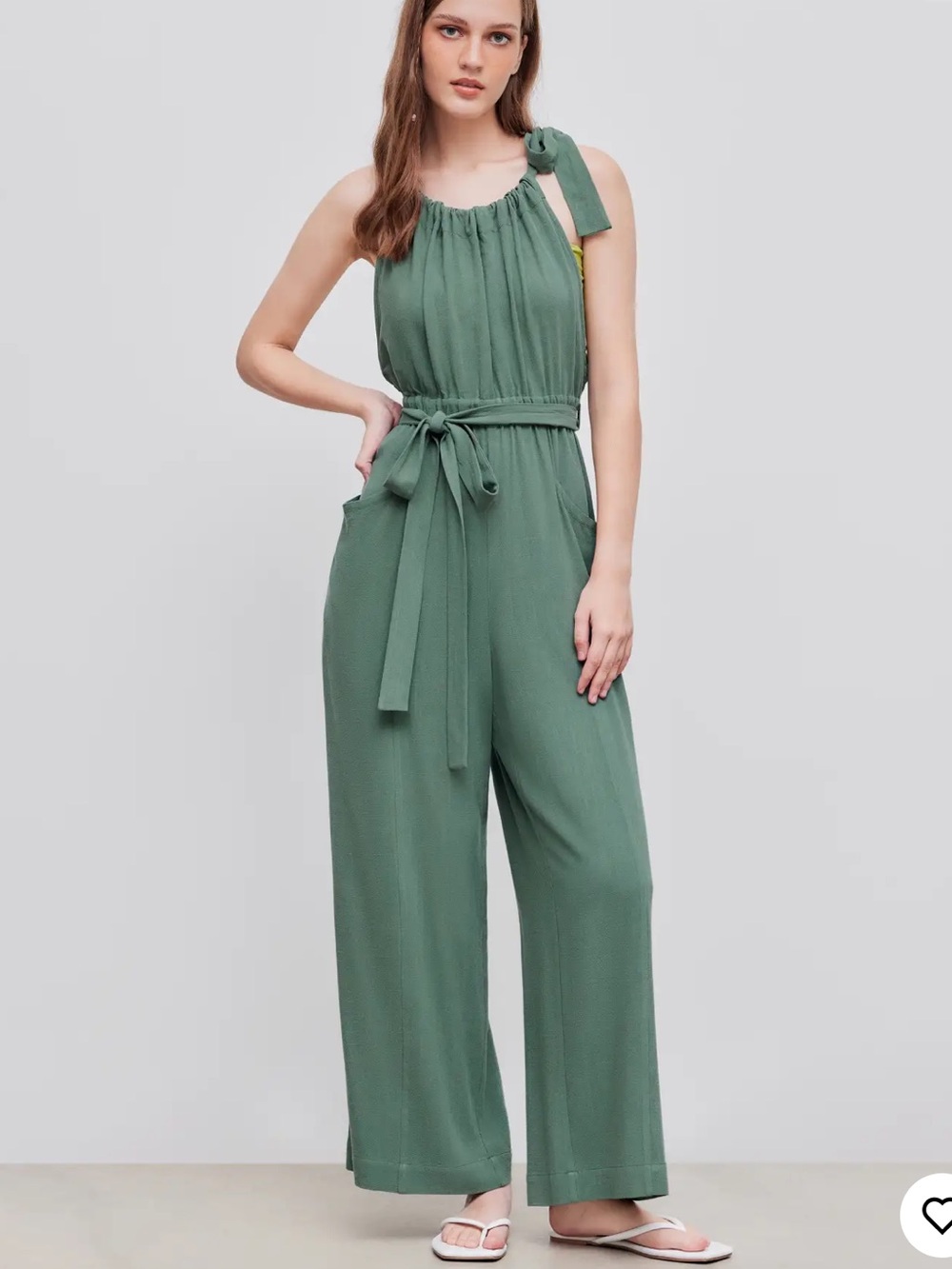 CIDER Linen-Blend Halter Jumpsuit in Sage Green